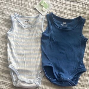 H&M Kids 2-Pack Bodysuits | Blue & Striped | Size 3M